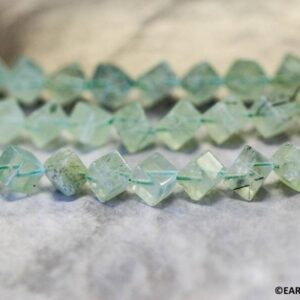 M/ Green Tourmalinated Quartz 6x6mm Dice Beads 16" Strand Natural Gemstone For Jewelry Making
