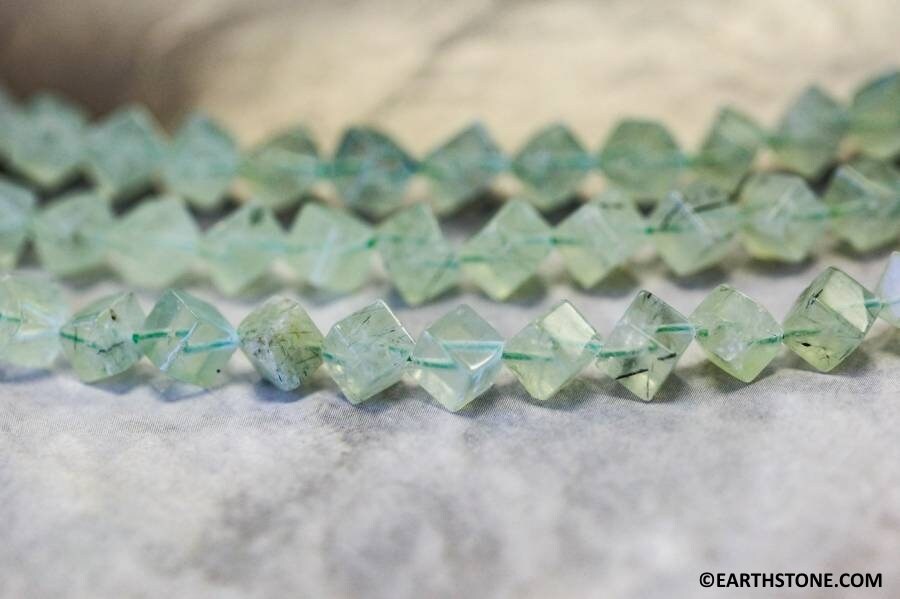 Green Tourmalinated Quartz 6x6mm Dice Beads 16" Strand