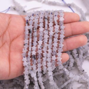Natural Tourmalinated Quartz Beads 6mm Star Shaped Real Gemstone 15" Strand Smooth Gemstone Beads