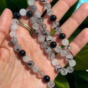 Tourmalated Quartz Strand: 8mm Black And White Crystal Beads
