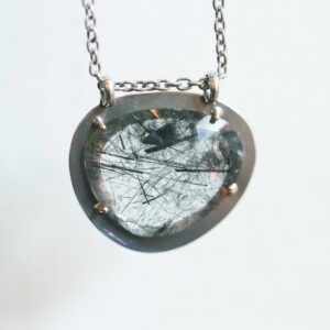 Tourmalinated Quartz Pendant – 14K Gold, Sterling Silver Necklace