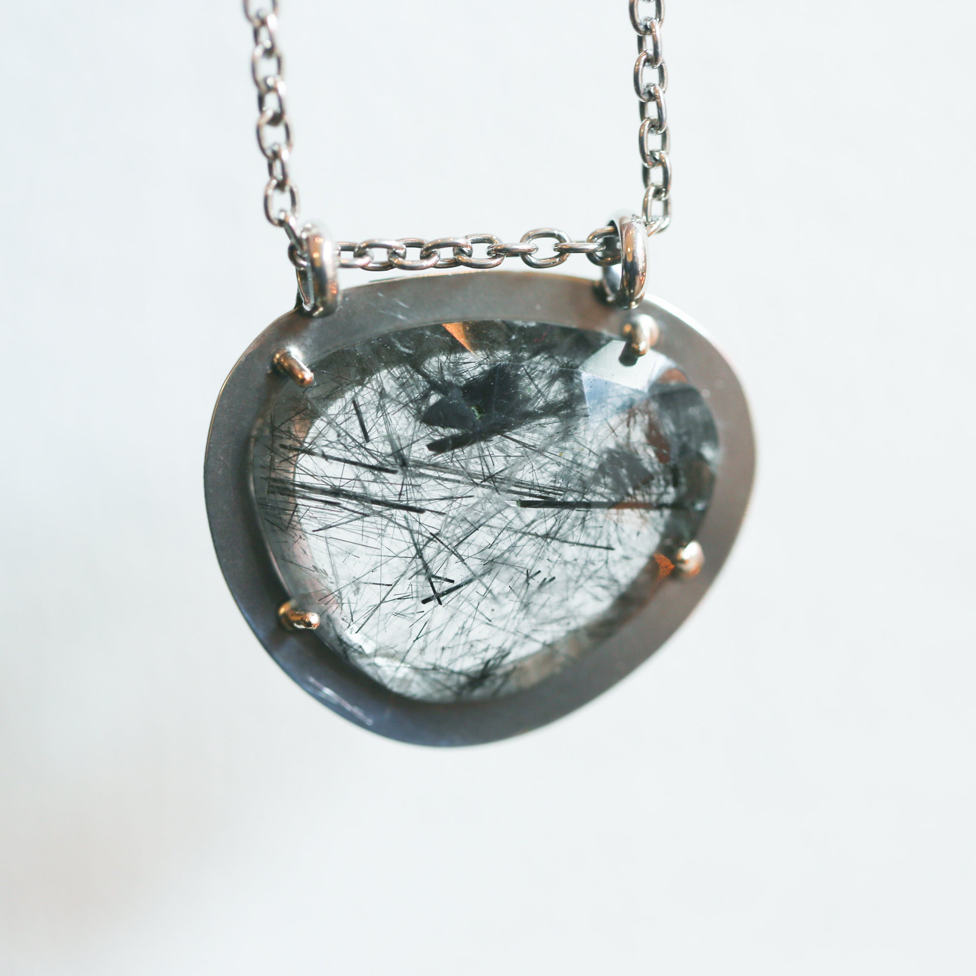 Tourmalinated Quartz Pendant – 14k Gold, Sterling Silver Necklace