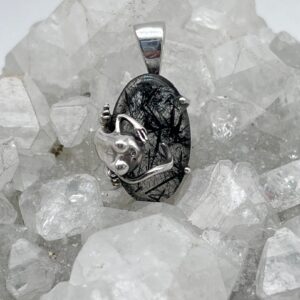 Beautiful Black Tourmalinated Quartz Frog Pendant