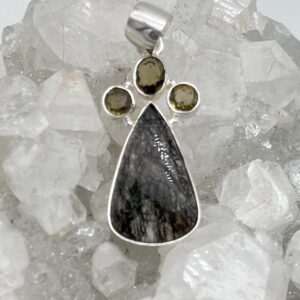 Black Tourmalinated Quartz And Smokey Crystal Pendant