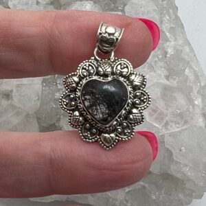 Black Tourmalinated Quartz Heart Pendant
