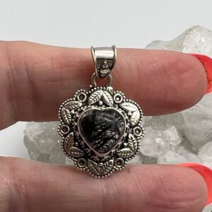 Black Tourmalinated Quartz Heart Pendant
