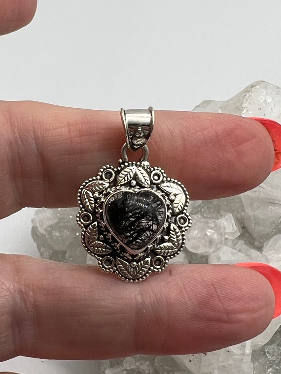 Black Tourmalinated Quartz Heart Pendant