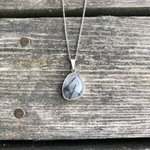 Black Rutilated Crystal Quartz Silver Necklace, Tourmalinated Quartz Pendant, Elegant Design, Completely Handmade & Sterling Silver