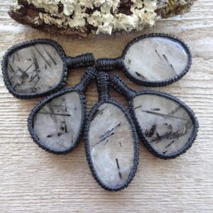 Black Rutilited Quartz Macrame Necklace, Rutile Tourmalated Quartz Jewelry, Protection Gemstone Pendants, Gift For Him