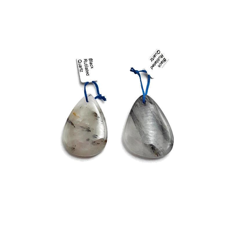 Black Tourmalinated Quartz Pendant Teardrop Or Irregular Shape Approx 30x40mm