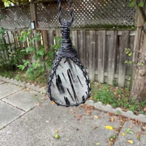 BLACK TOURMALATED QUARTZ Necklace, Healing Crystal Pendant, Macrame Jewelry