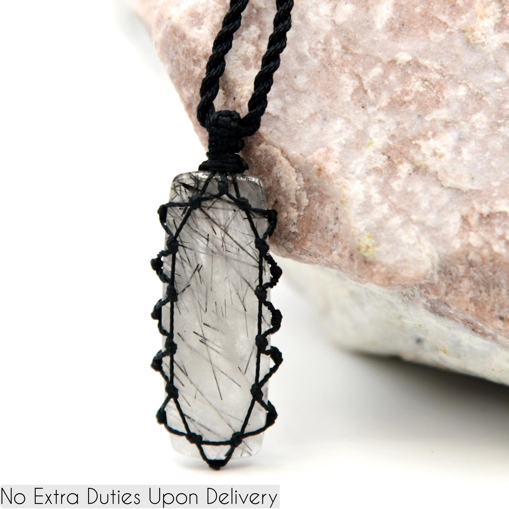 Tourmalinated Quartz Crystal Pendant Necklace For Men / Women, Everyday Jewelry, Protection Necklace, Boyfriend Gift / Girlfriend Gift