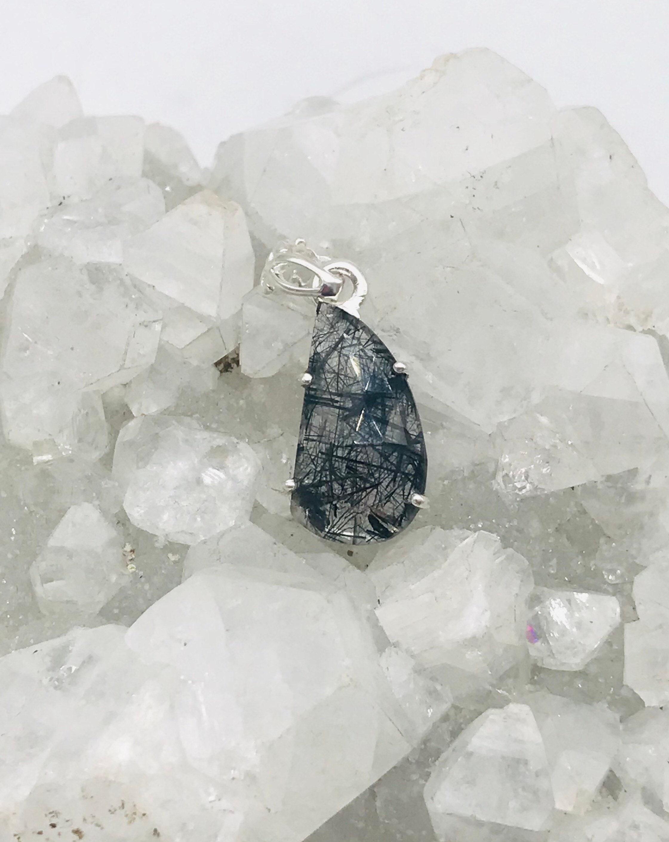 Faceted Black Tourmalinated Quartz Pendant Faceted Black Tourmalinated Quartz Pendant