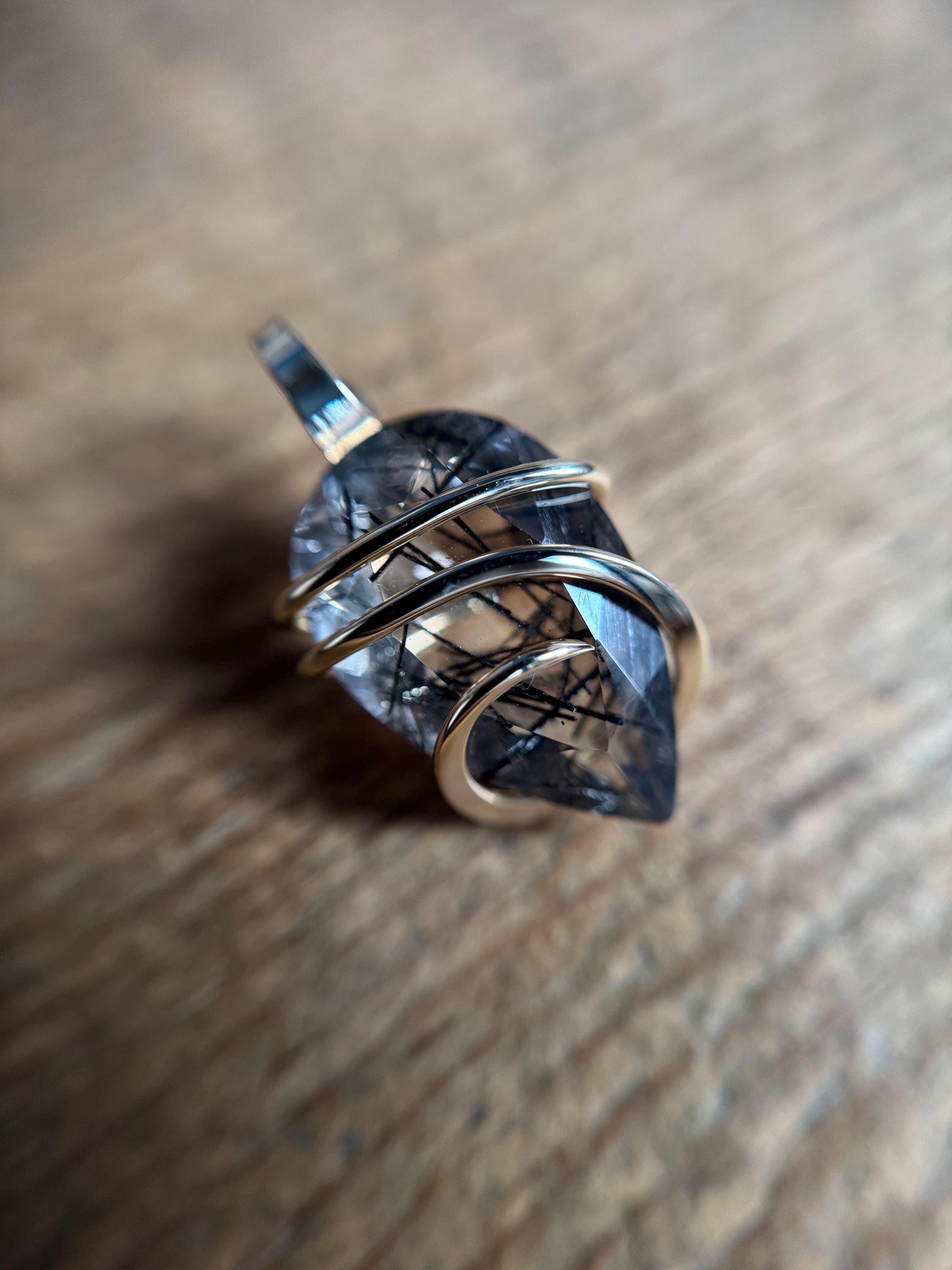 Faceted Tourmalinated Quartz In 14k Gold Pendant