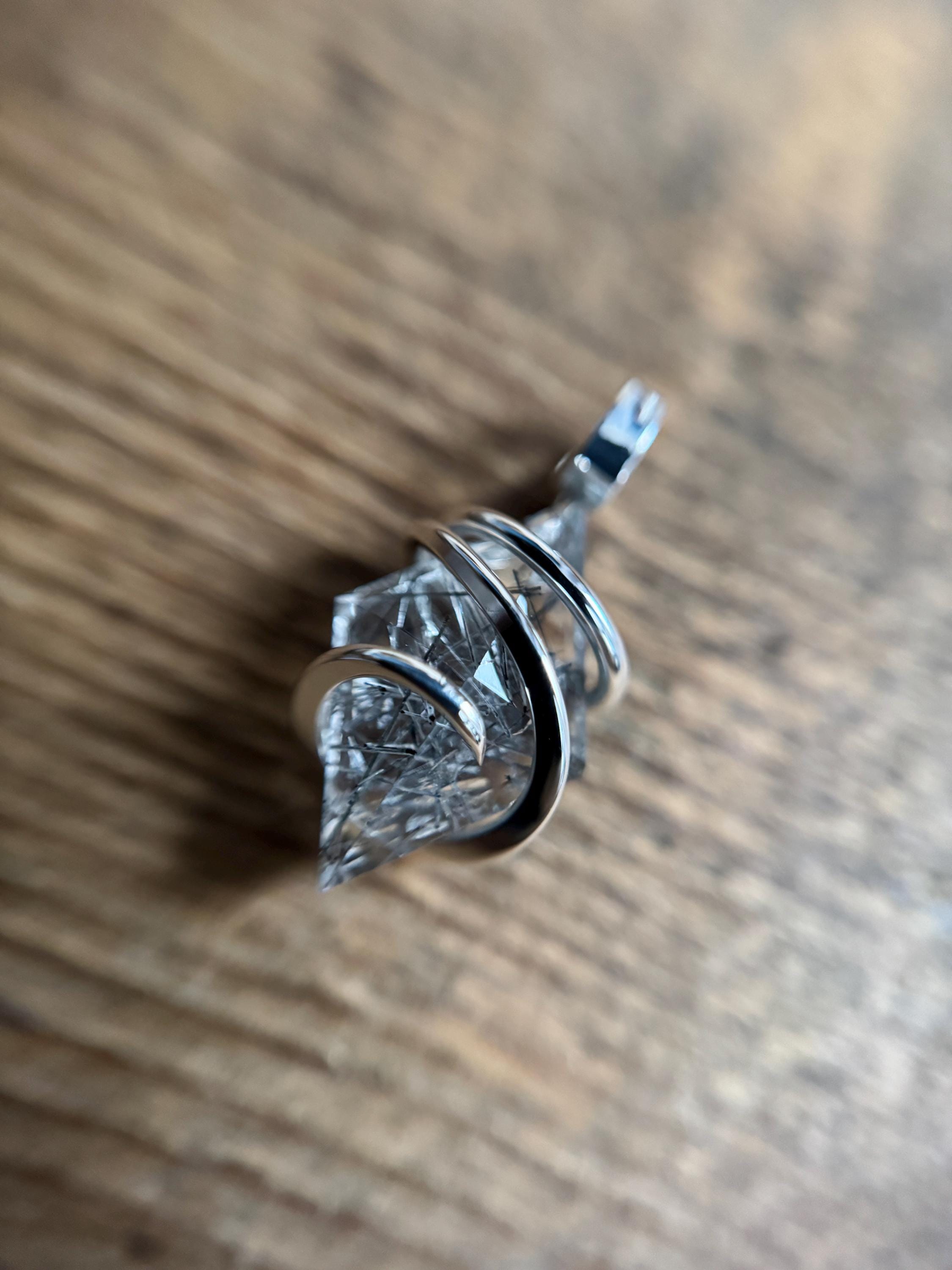 Faceted Tourmalinated Quartz In Sterling Silver Pendant