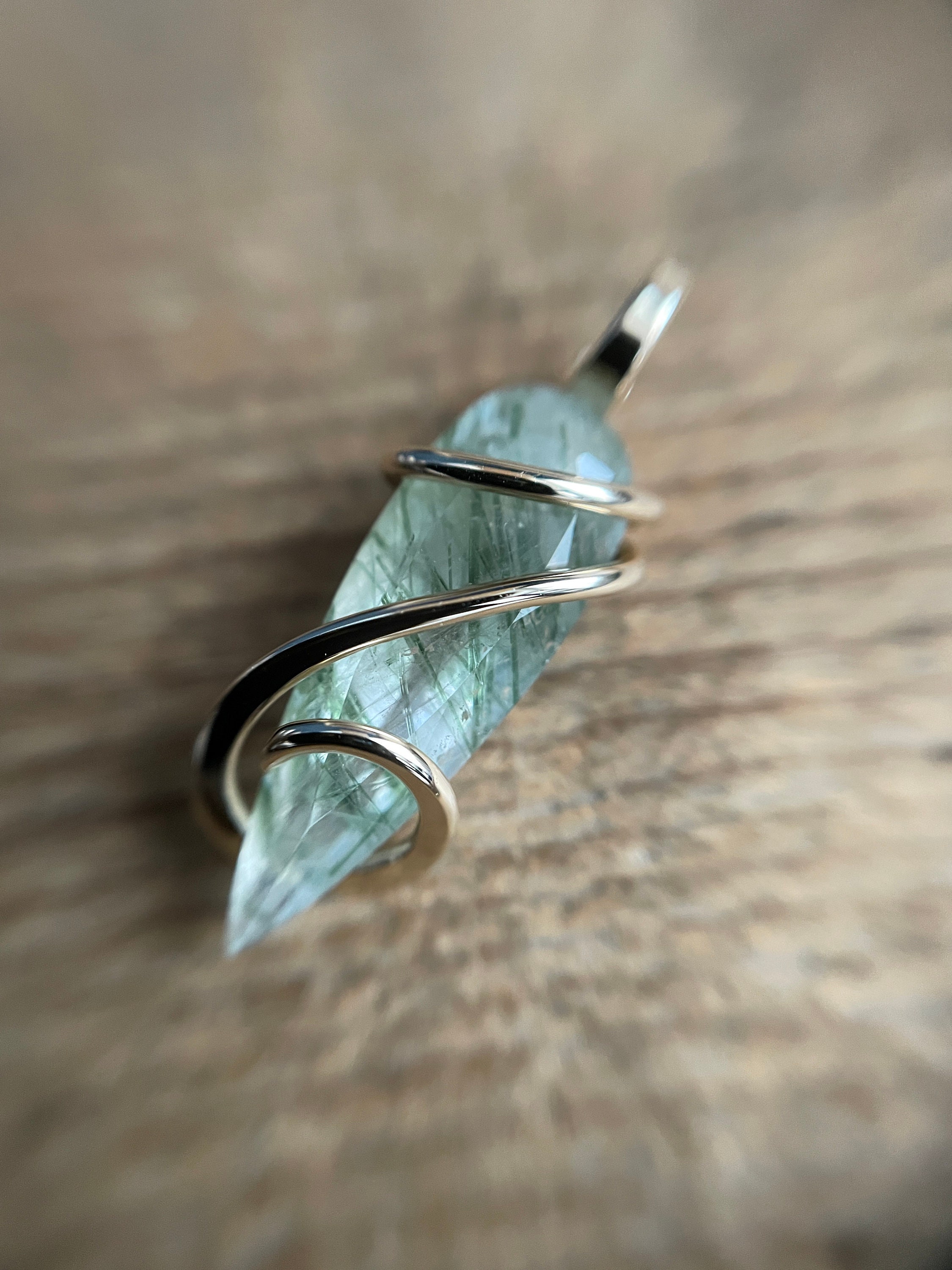 Faceted Tourmalinated Quartz In 14k Gold Pendant