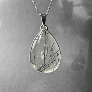 Gorgeous Black Tourmalinated Quartz Silver Necklace, Black Rutilated Quartz Pendant, Special Piece, Genderless Jewelry, Quartz Men Necklace