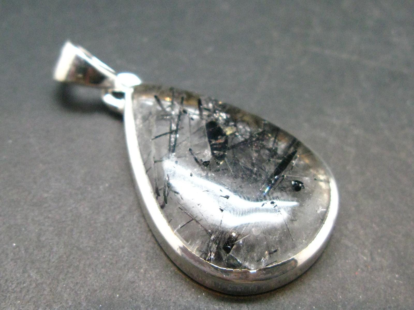 Large Tourmalinated Quartz Crystal Silver Pendant From Brazil - 1.4" - 5.83 Grams