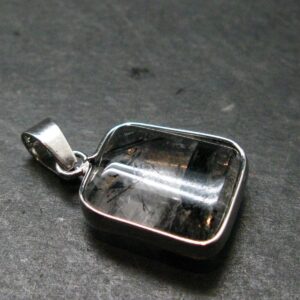 Large Tourmalinated Quartz Crystal Silver Plated Pendant From Brazil - 1.1" - 4.14 Grams