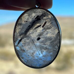 Natural Black Tourmaline in Quartz Pendant, Faceted Tourmalinated Quartz, Handmade with Solid Sterling Silver, Beautiful Grounding Crystal