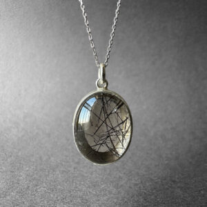 Natural Black Rutilated Quartz Necklace, Black Tourmalinated Quartz Pendant, Solid and Bold Rutilated Quartz Necklace, Special Collection