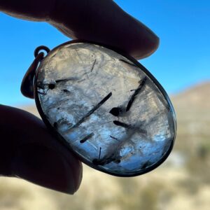 Natural Tourmalinated Quartz Pendant, Handmade with Solid Sterling Silver, Beautiful Black Tourmaline Crystals, Grounding Energy, Great Gift