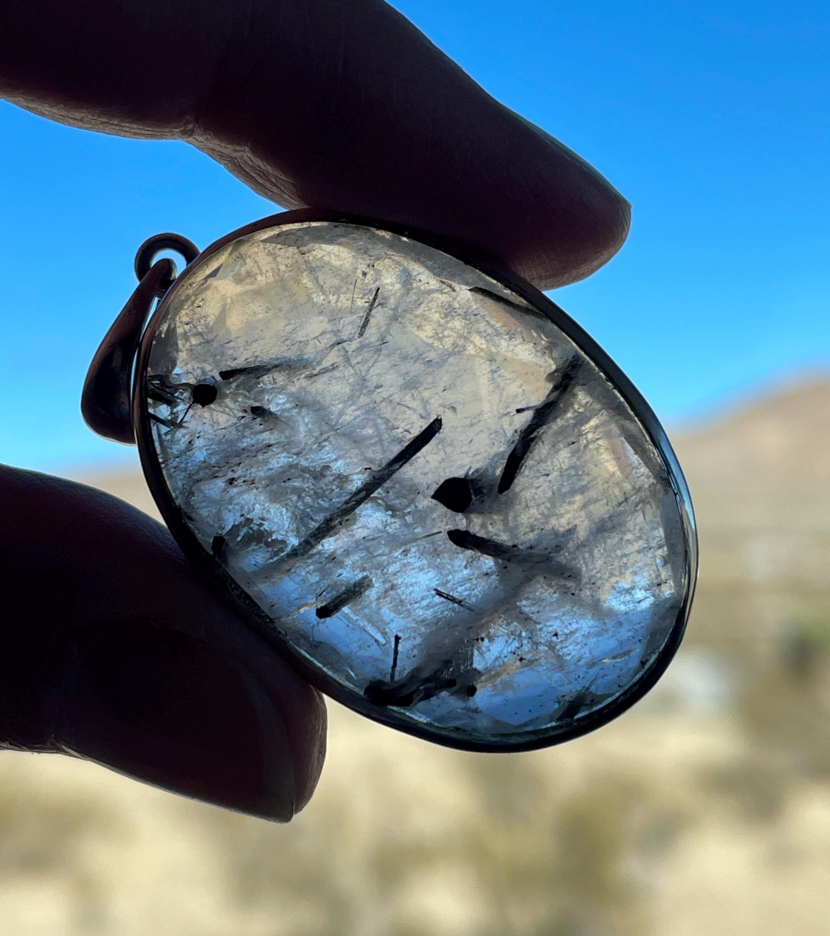 Natural Tourmalinated Quartz Pendant, Handmade With Solid Sterling Silver, Beautiful Black Tourmaline Crystals, Grounding Energy, Great Gift