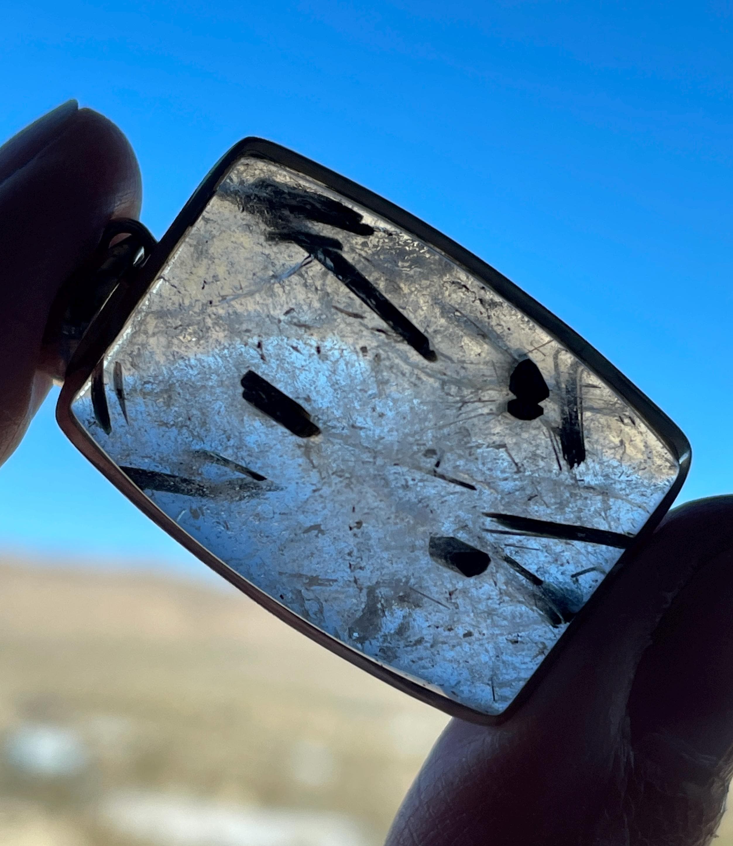 Natural Tourmalinated Quartz Pendant, Handmade With Solid Sterling Silver, Beautiful Clear And Black Crystal, Grounding Energy, Great Gift!