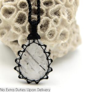 Tourmalinated Quartz Necklace for Men & Women, Black Rutilated Quartz Pendant, Clear Crystal Jewelry with Black Tourmaline, Scorpio  Gifts