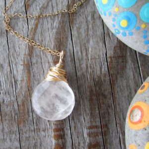 Tourmalinated Quartz Necklace, quartz pendant, gold wire wrapped, big crystal