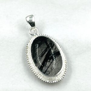 Sterling Silver Black Tourmalated Quartz Pendant: Natural Gemstone Jewelry