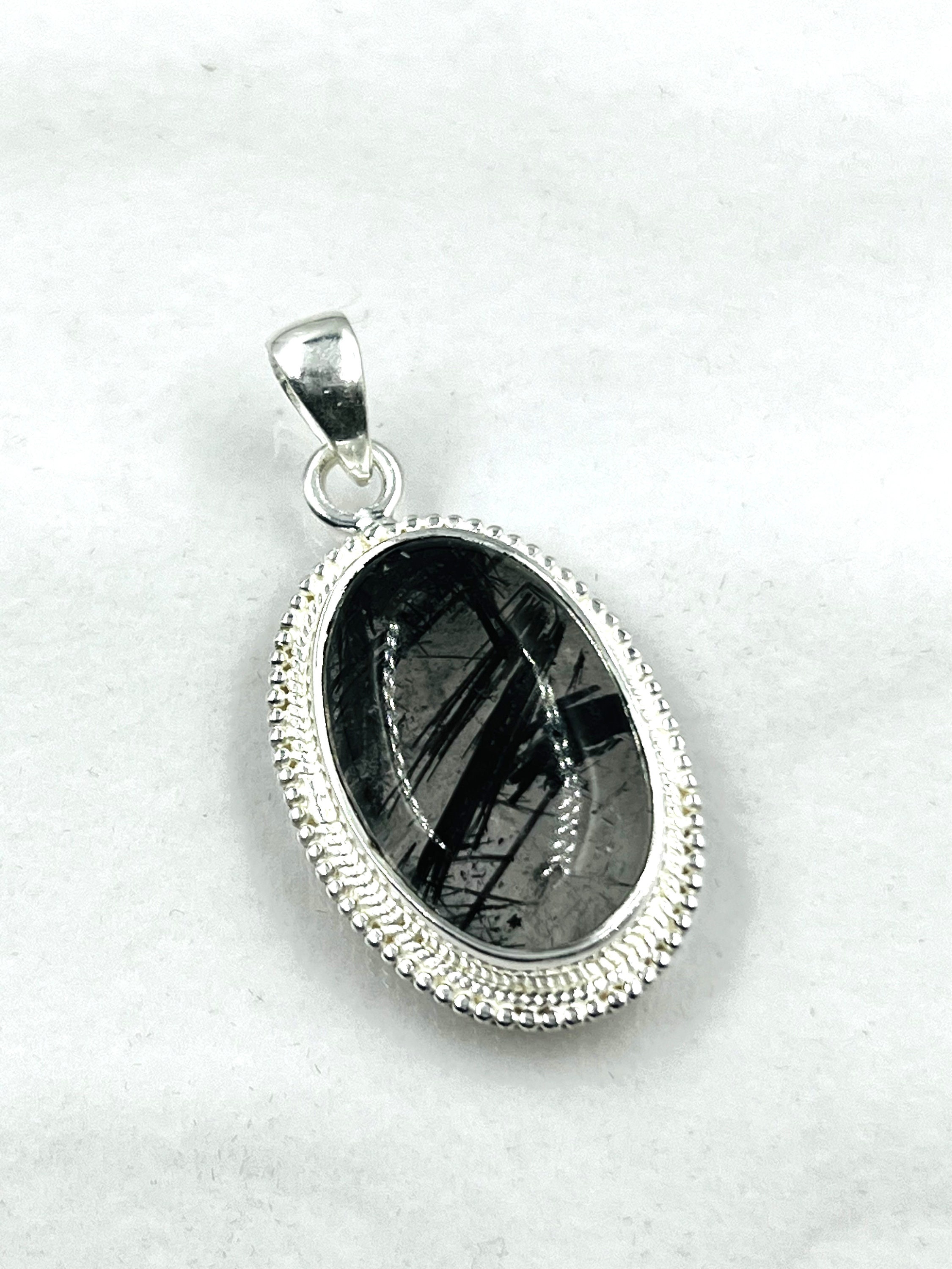 Sterling Silver Black Tourmalated Quartz Pendant: Natural Gemstone Jewelry