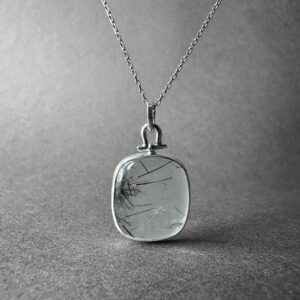 Stunning Natural Black Rutilated Quartz Silver Necklace, Black Tourmalinated Quartz Pendant, Elegant Design, Rutilated Quartz Men Neckalce