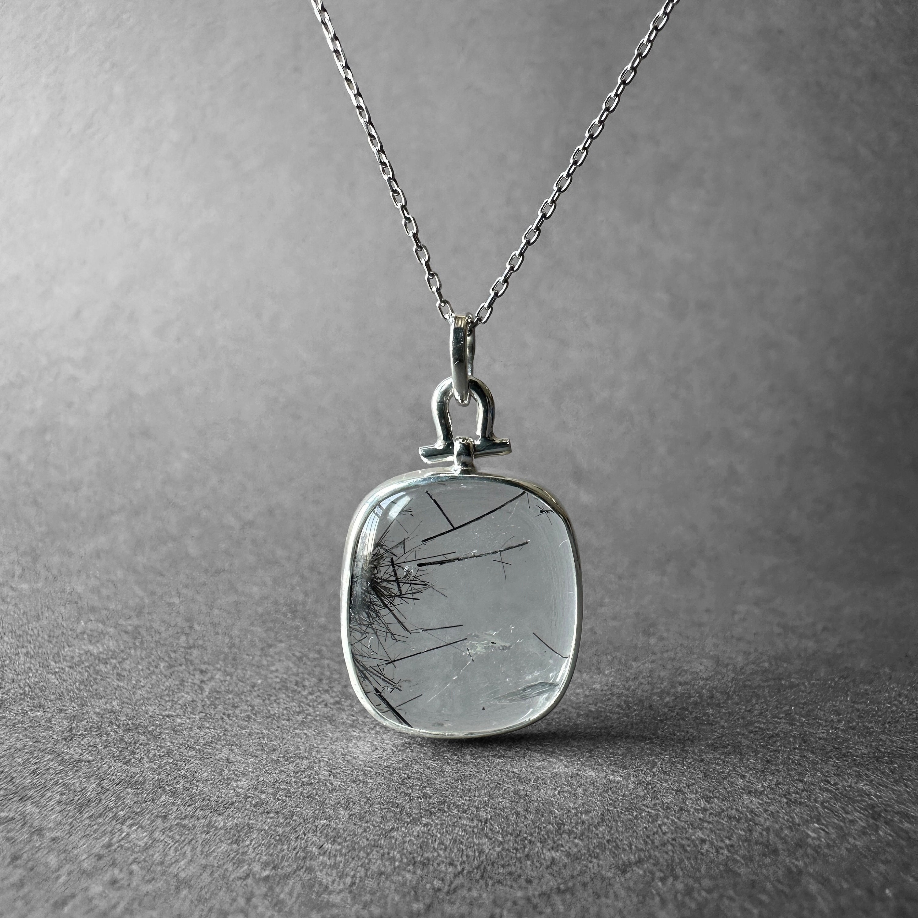 Stunning Natural Black Rutilated Quartz Silver Necklace, Black Tourmalinated Quartz Pendant, Elegant Design, Rutilated Quartz Men Neckalce