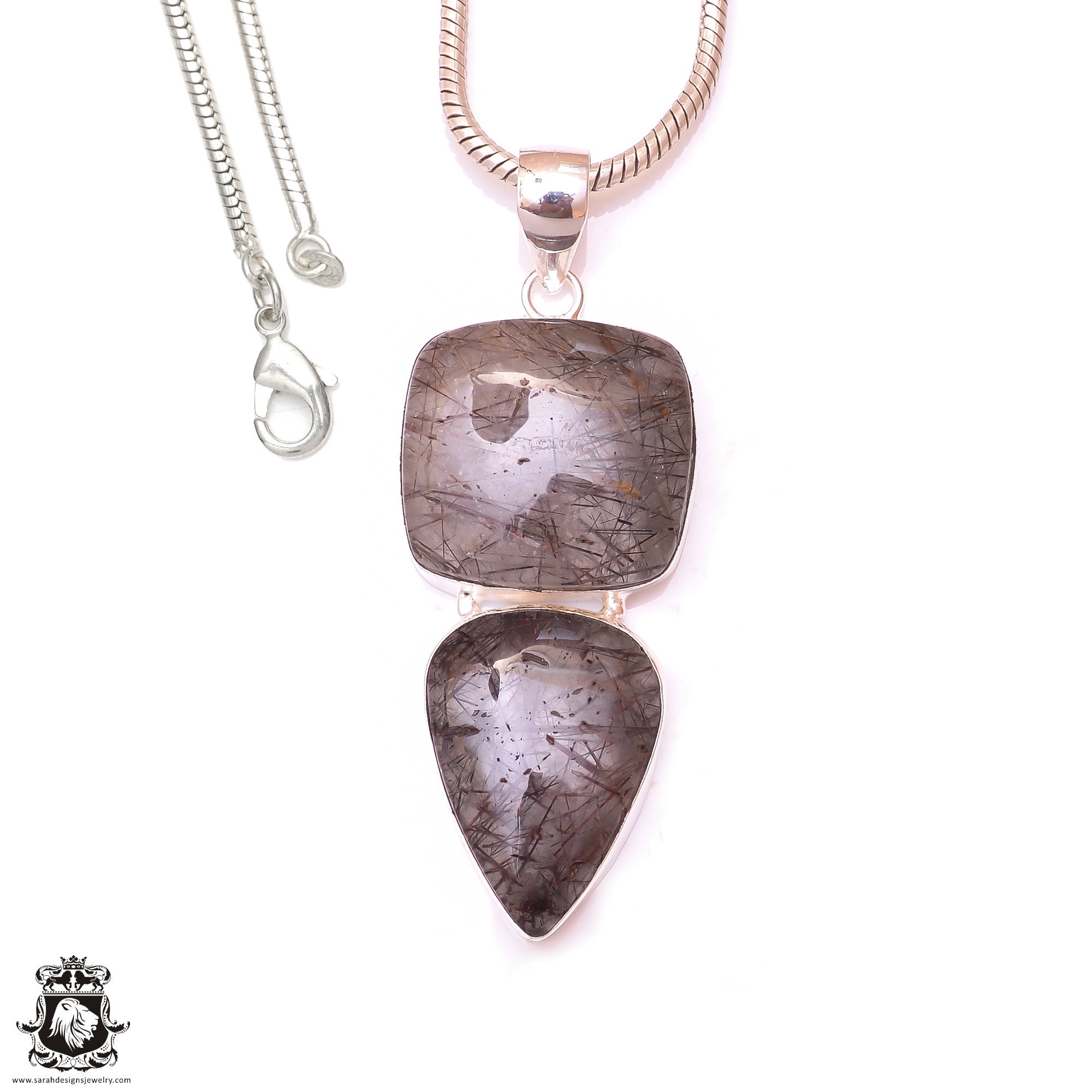 Tourmalated Quartz 925 Sterling Silver Pendant & 2mm Italian Chain P9768
