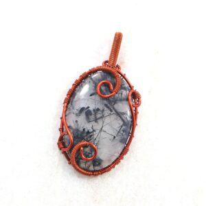 Tourmalated Quartz Pendant: Oval Stone, Copper Wire Wrapped