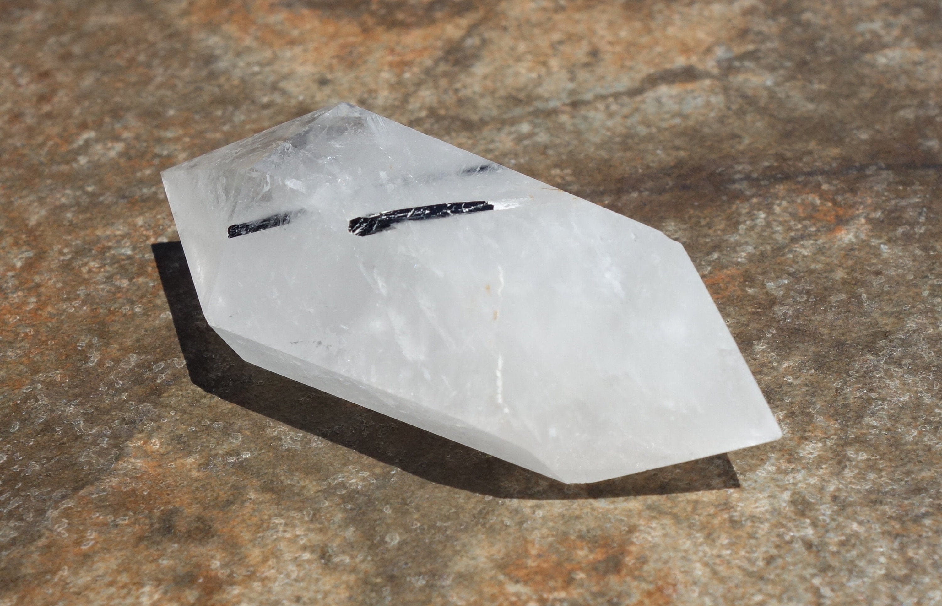 Double Terminated Tourmalinated Quartz Crystal, Protection Stone - 3 Inch - 1.1 Oz