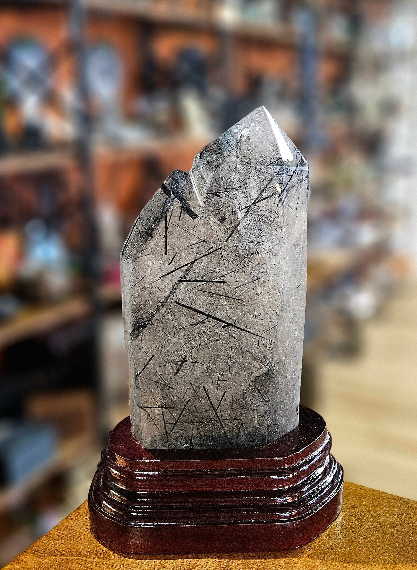 Tourmalinated Quartz Double Point, 2lbs, With Stand, Gemstone Decor Tourmalinated Quartz Double Point, 2lbs, With Stand, Gemstone Decor