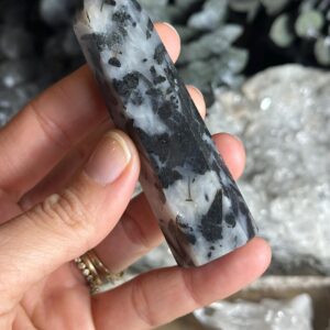 Tourmalinated Quartz Tower • 3 1/4” Tall • Thick Black Tourmaline Inclusions