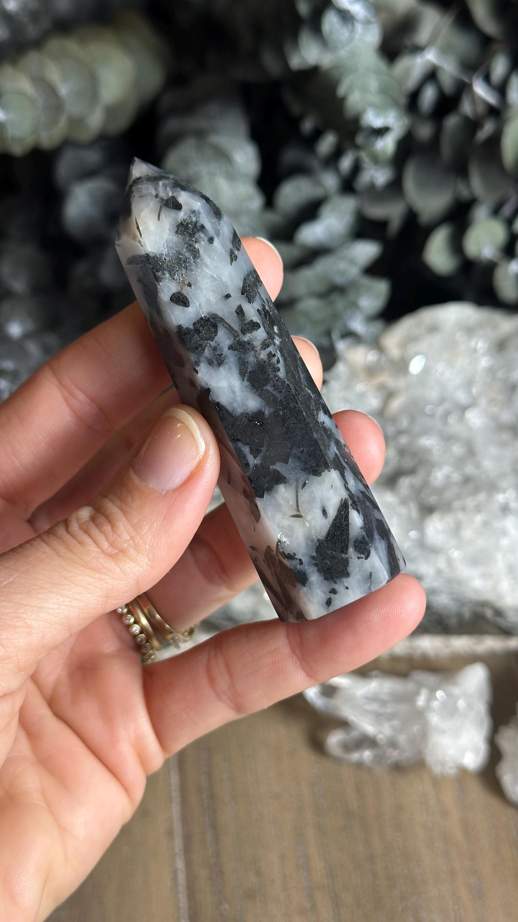 Tourmalinated Quartz Tower • 3 1/4” Tall • Thick Black Tourmaline Inclusions