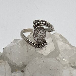 Black Tourmalinated Quartz  Eye Ring, Size 6 1/2