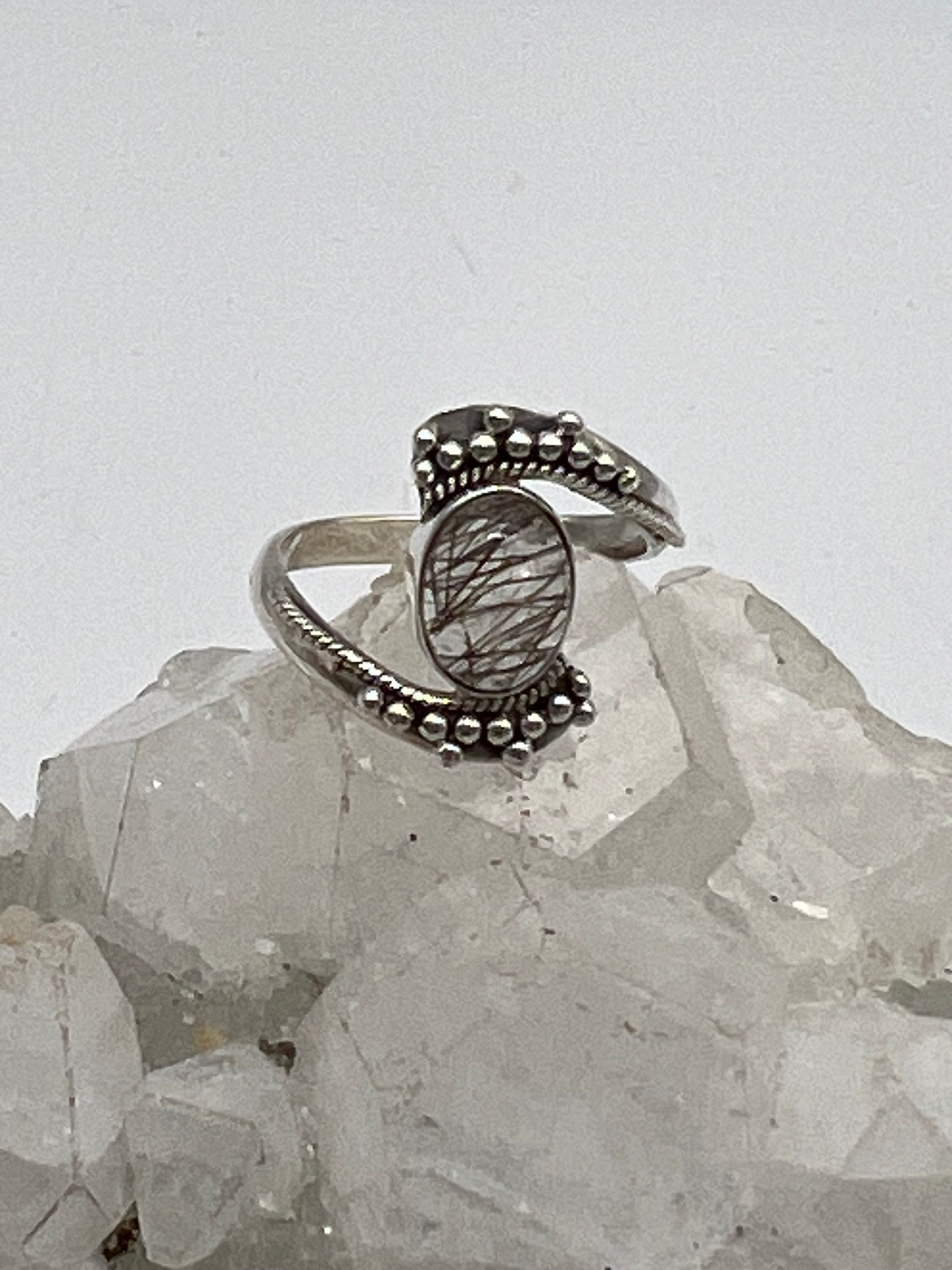 Black Tourmalinated Quartz  Eye Ring, Size 6 1/2