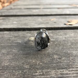 Black Rutilated Quartz Silver Ring, Tourmalinated Quartz Ring Size 5 6 7 8, Special Piece, Skin-touch Design, Completely Handmade & Silver