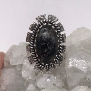 Black Tourmalinated Quartz  Ring, Size 8 1/2