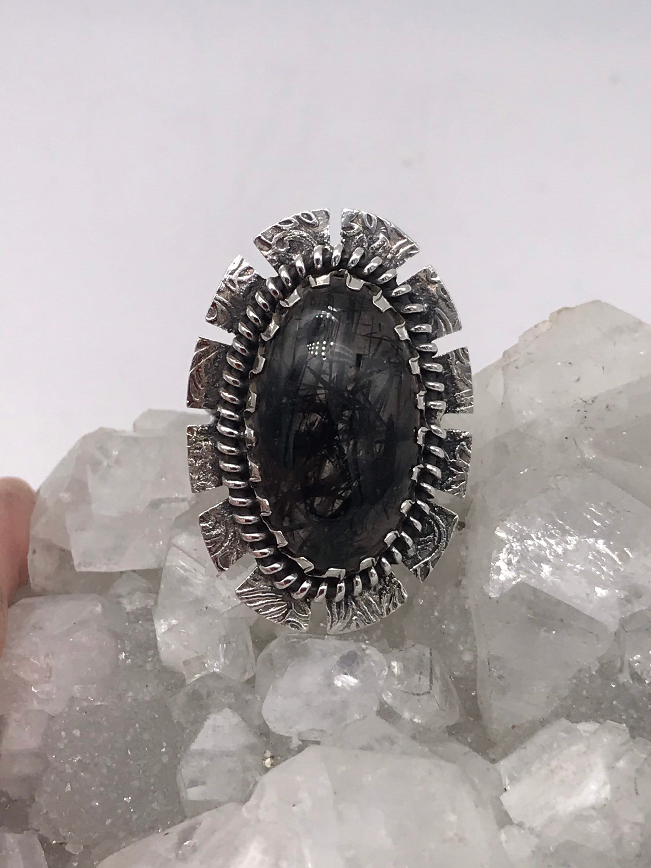 Black Tourmalinated Quartz Ring, Size 8 1/2 Black Tourmalinated Quartz Ring, Size 8 1/2