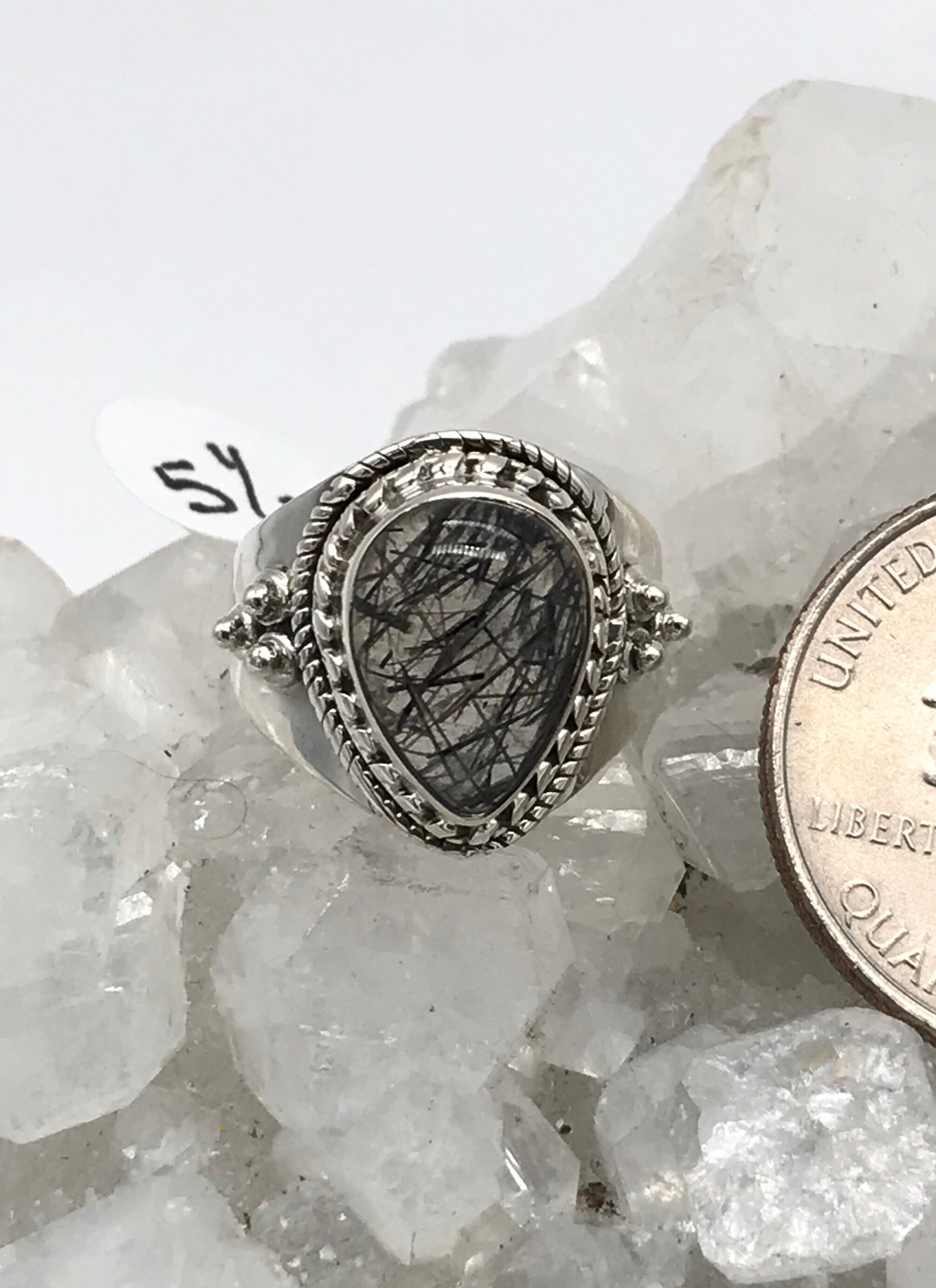 Black Tourmalinated Quartz Ring Size 5 1/2 Black Tourmalinated Quartz Ring Size 5 1/2