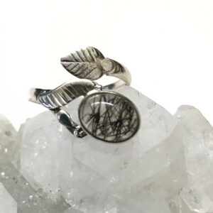 Black Tourmalinated Quartz  Ring, Size 5-Adjustable