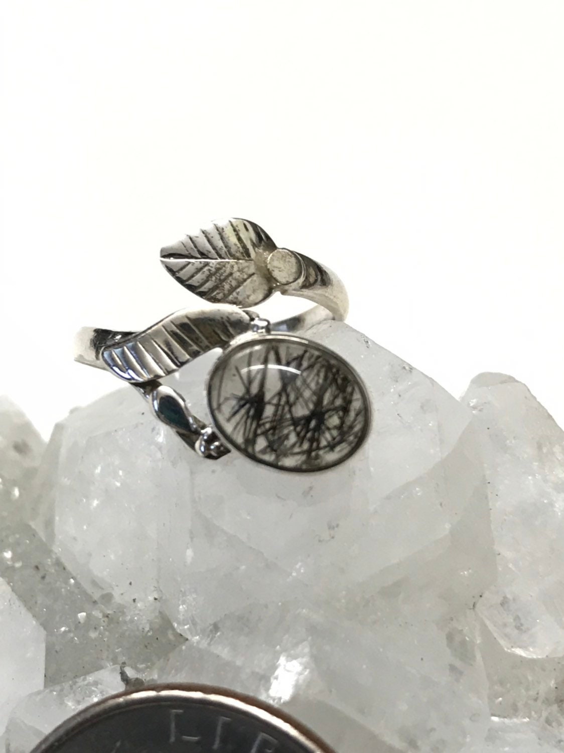 Black Tourmalinated Quartz Ring, Size 5-adjustable Black Tourmalinated Quartz Ring, Size 5-adjustable