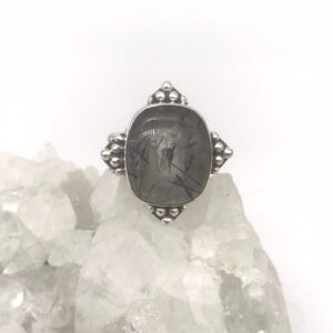 Black Tourmalinated Quartz  Ring, Size 9