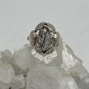 Black Tourmalinated Quartz  Ring, Size 6